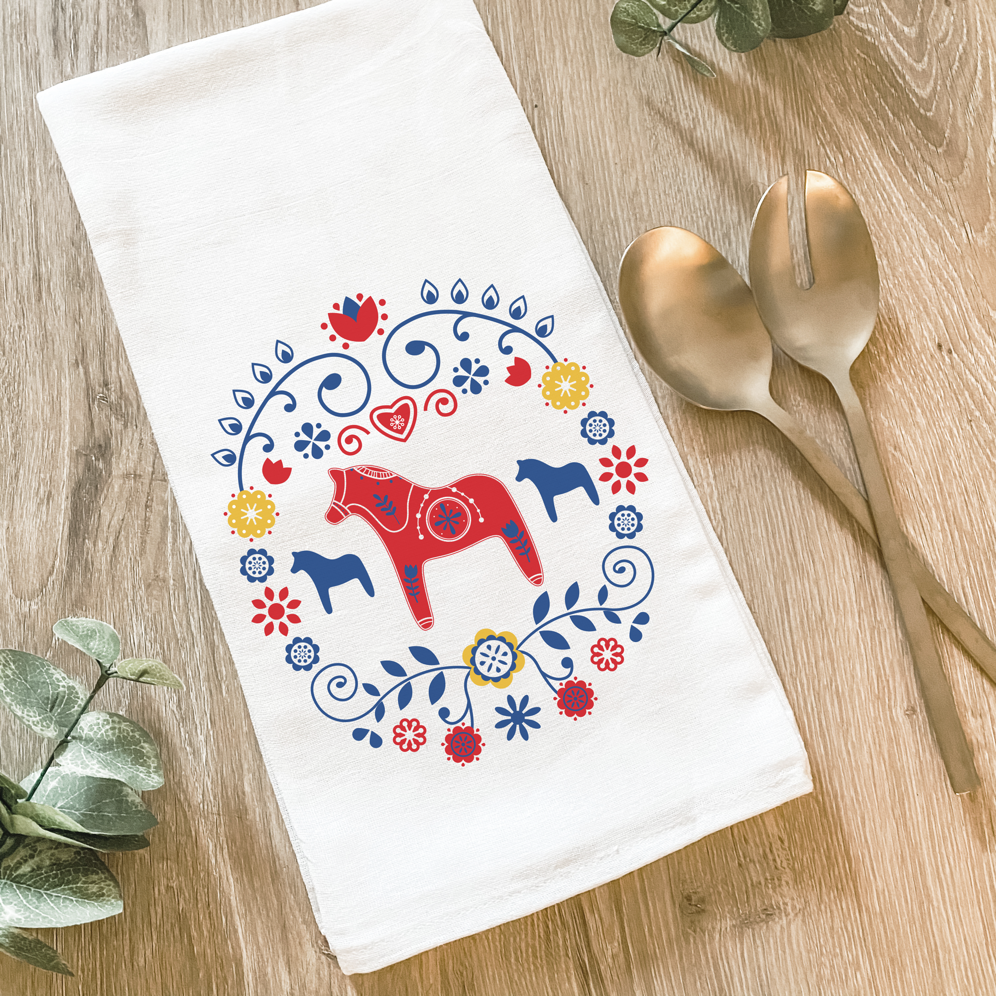 Lissi Designs – Toalha de chá por atacado – Pano de Cozinha de Algodão - Cavalo Dala Sueco1
