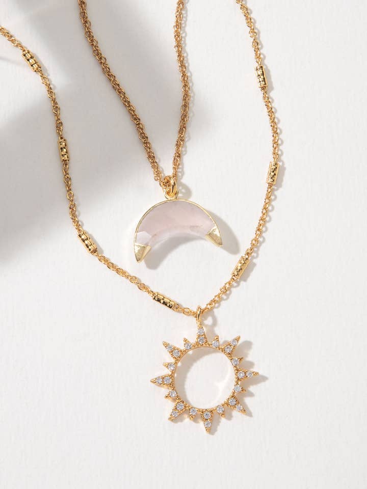 Ensemble de colliers Live by the Sun, Love by the Moon - Quartz rose pour la vente par Luna Norte