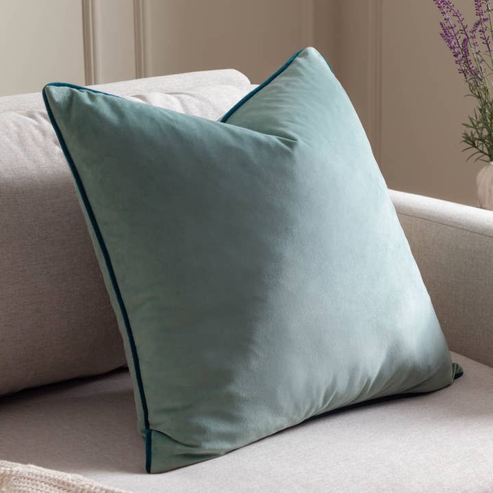 Meridian Velvet Cushion Mineral/Teal for wholesale by Riva Home