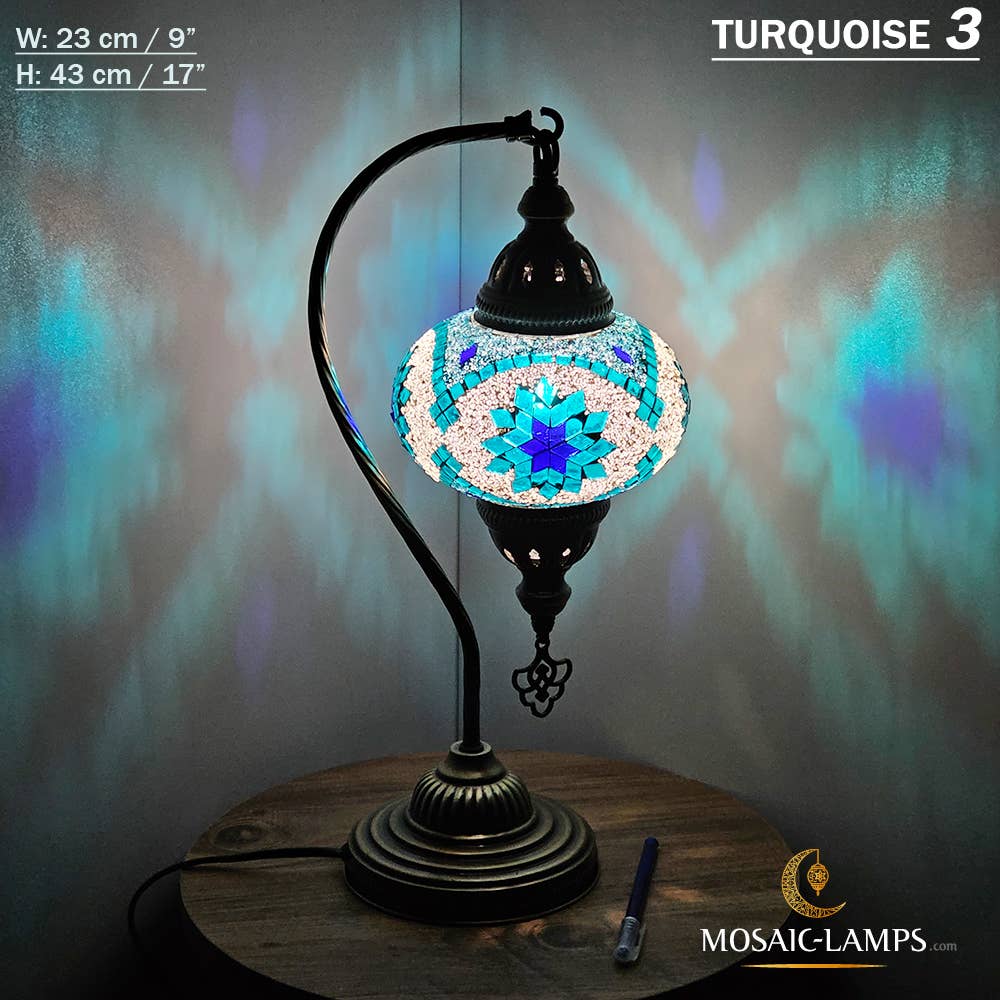 Mosaic Lamps - Wholesale Accent/Desk Lamp - 10+Colors - Gooseneck Large Globe Mosaic Table Lamp, Turkish80