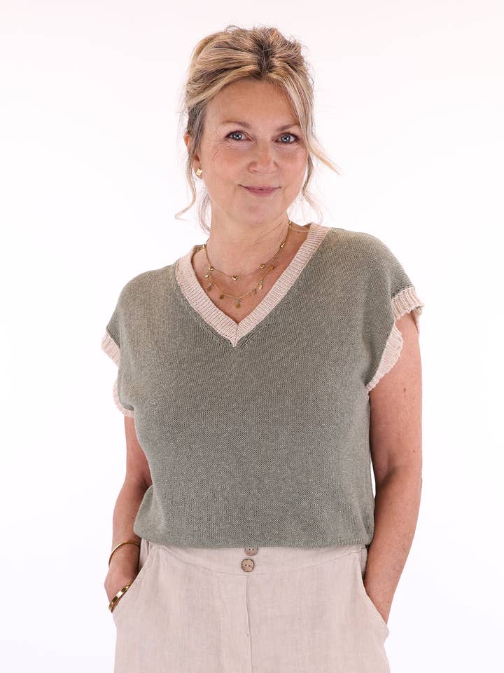 Tanktop met contrasterende katoenmix voor wholesale door Cadenza Italy Ltd