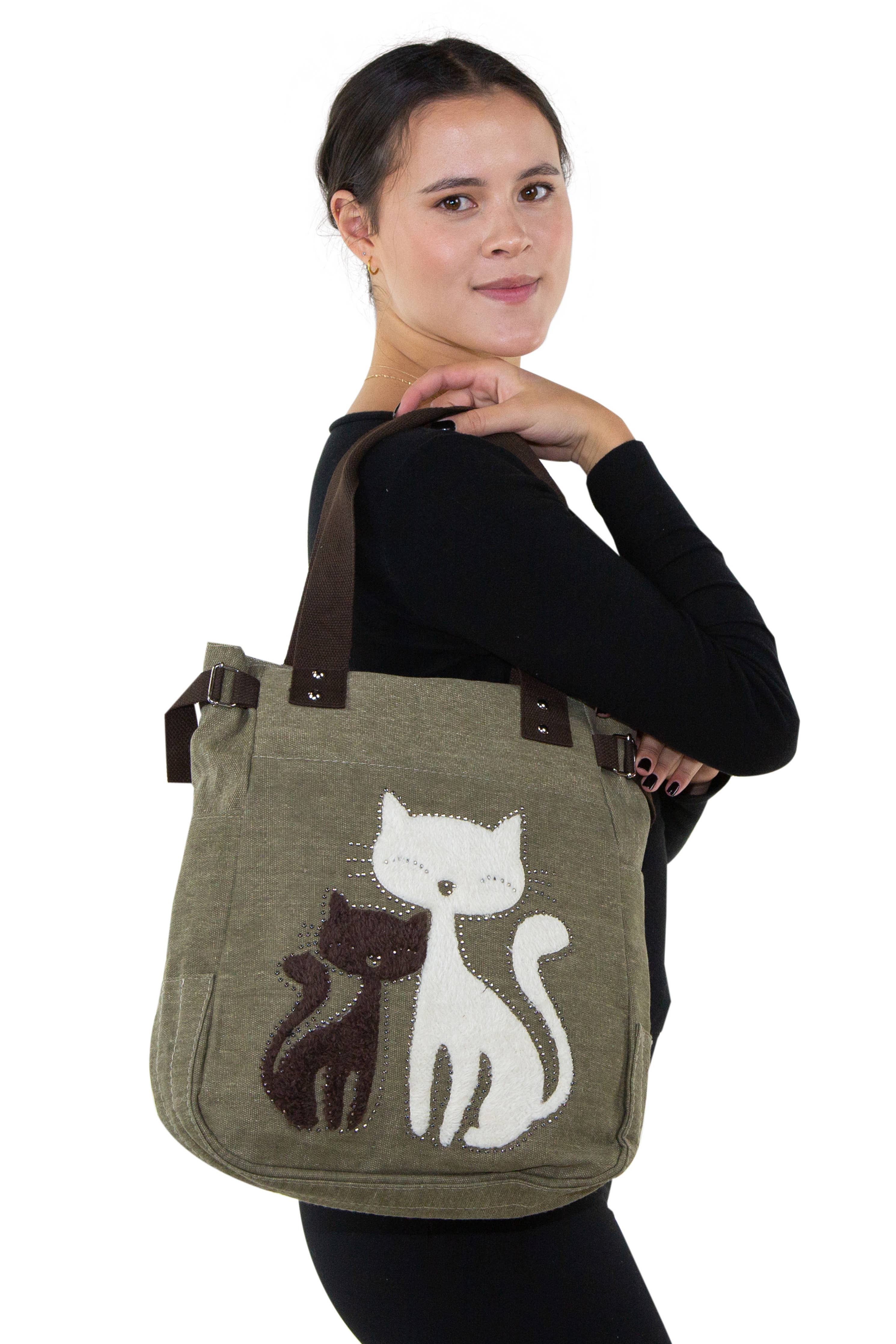 COMECO INC – wholesale Tote bag – Women's – Lovely Cats With Faux Fur And Studs Tote Bag0