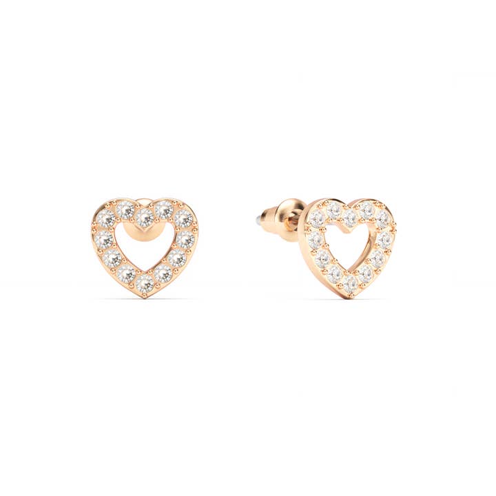 My Jewellery Story - Wholesale Stud/post earrings - Open Heart Stud Earrings Clear Crystals Rose Gold Plated