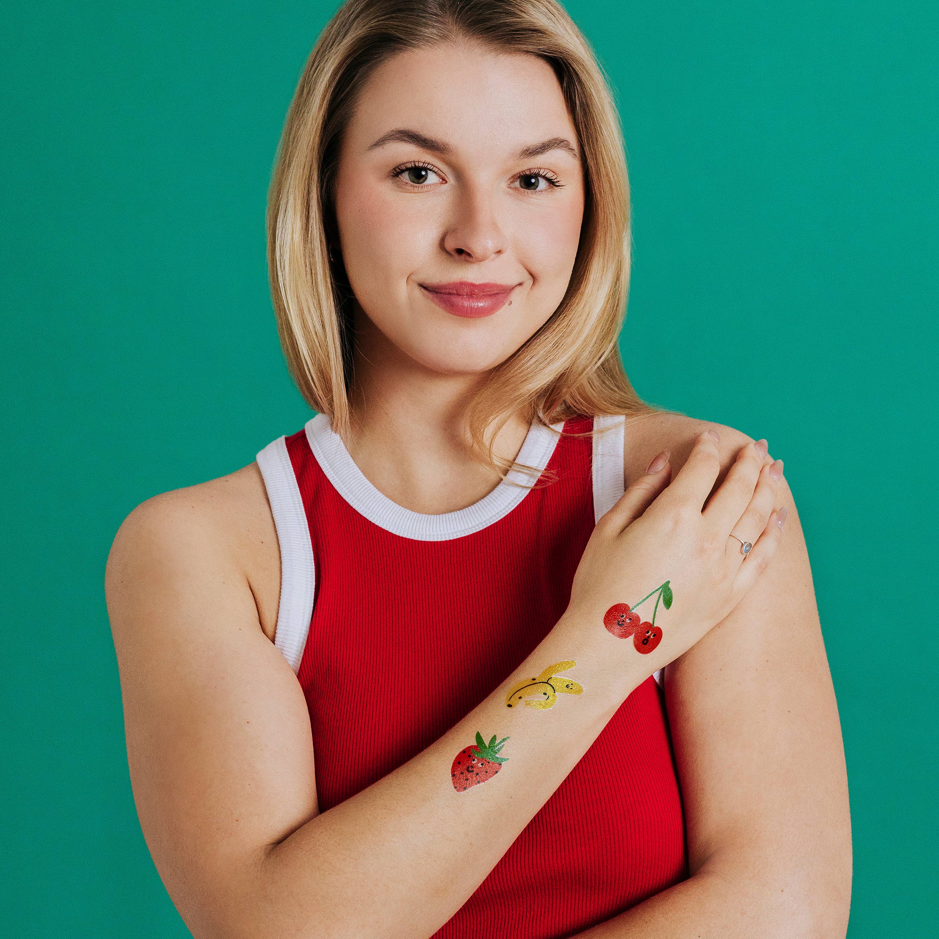 Tattly - Vente Tatouages temporaires - Paire de tatouages visages fruits pailletés *NOUVEAU F251