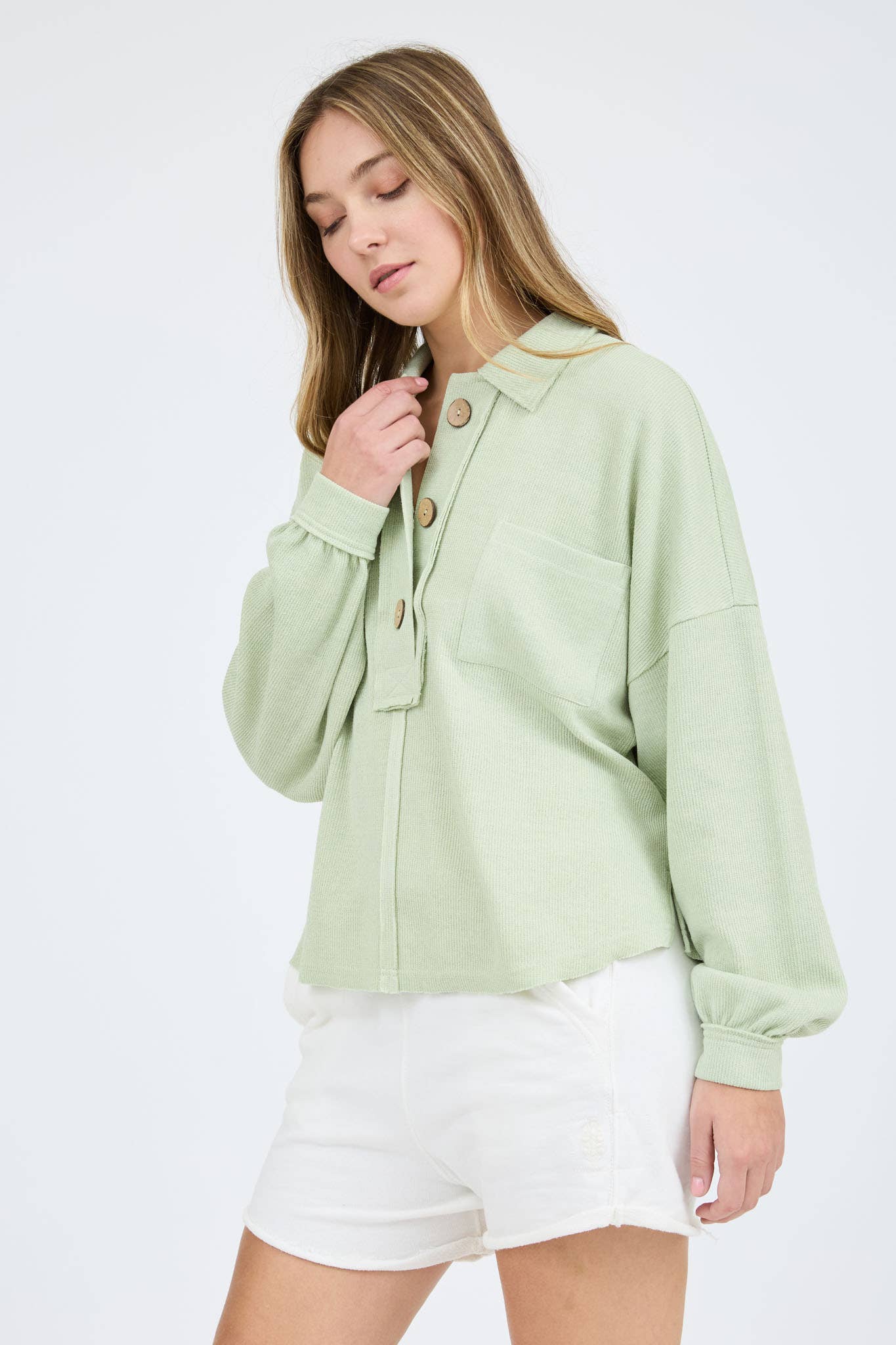 Blu Pepper - Venta al por mayor Jersey corto de punto - Mujer - TOP DE PUNTO CON CUELLO Y BORDES CRUDOS7