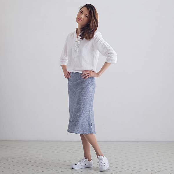 LinenMe - Wholesale Skirt - Women's - Linen Skirt Navy Melange Alma0