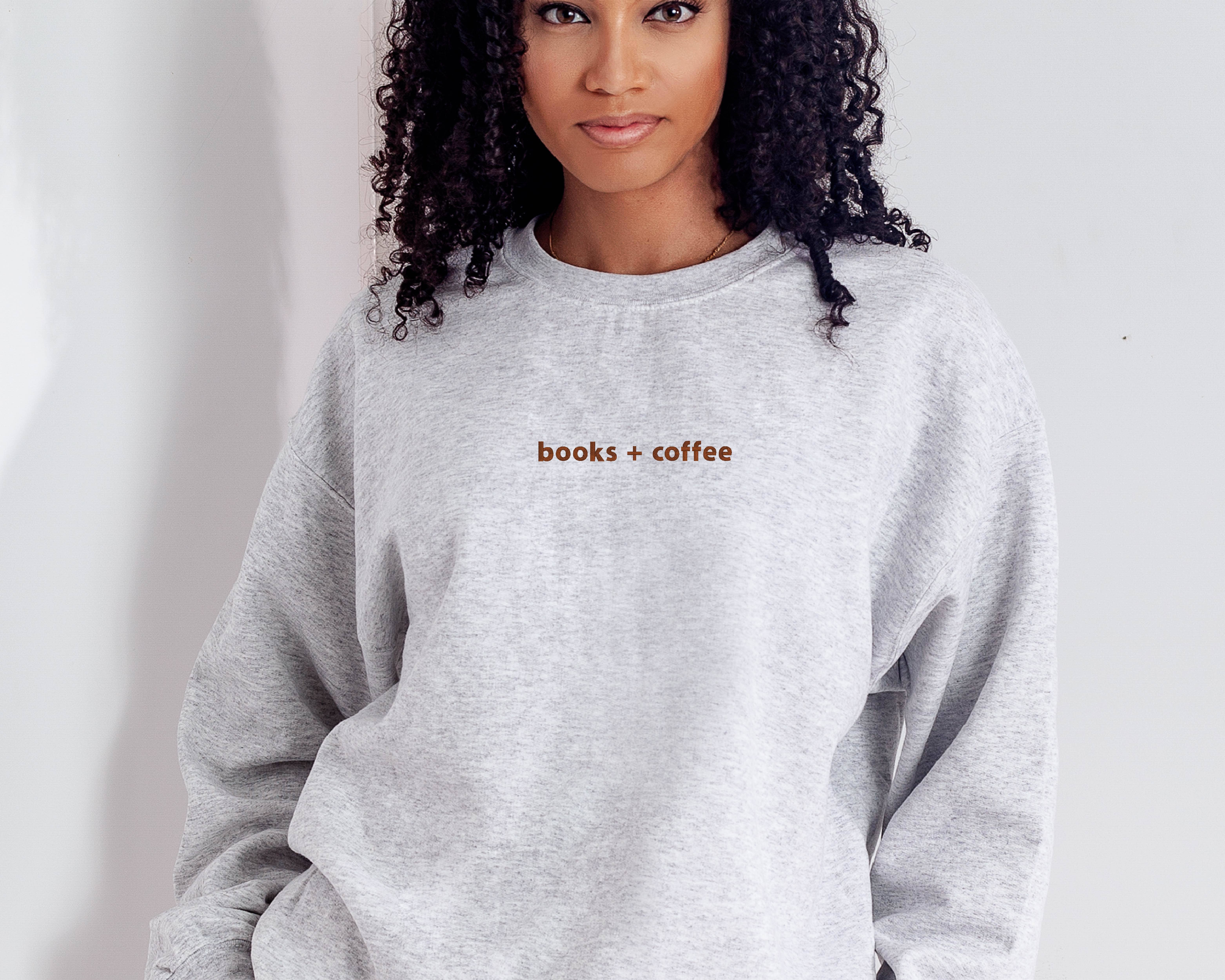 P E T I T R U E - Wholesale Sweatshirt - Women's - EMBROIDERED Books + Coffee Sweatshirt for Women Minimalist3