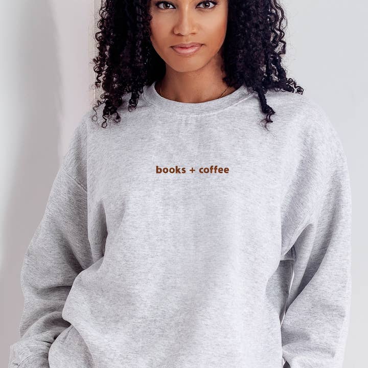 P E T I T R U E - Wholesale Sweatshirt - Women's - EMBROIDERED Books + Coffee Sweatshirt for Women Minimalist3