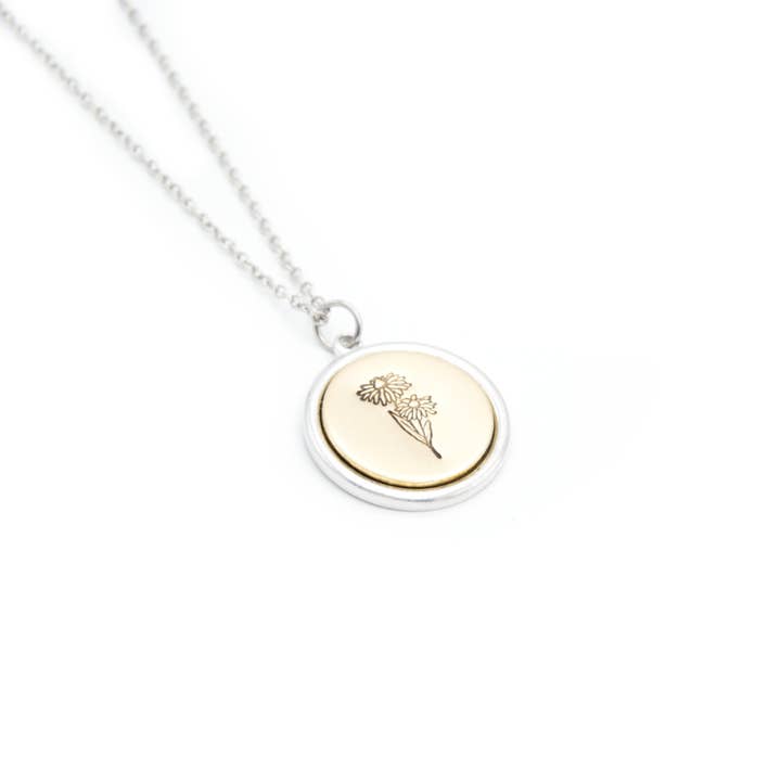 Birth Flower Necklace - Brass Disc with Aluminum Bezel for wholesale by Stamp and Stampbility