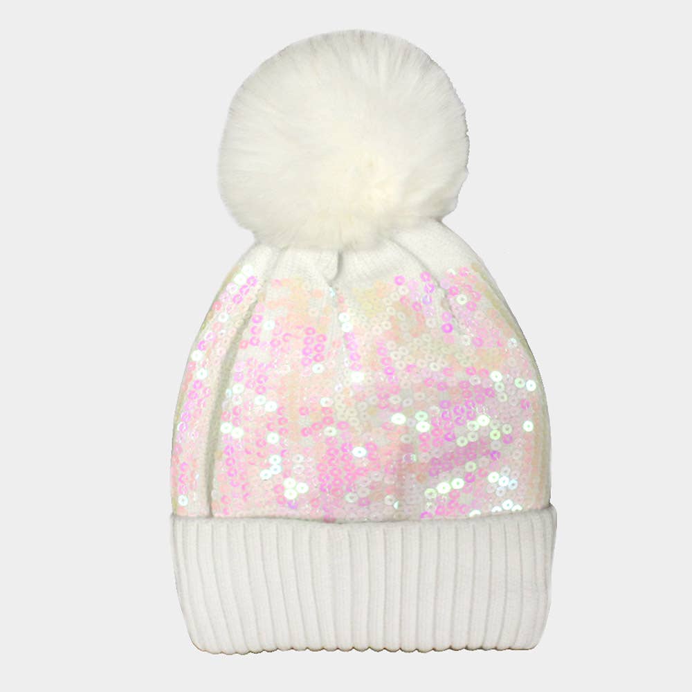 Sensibling Corp. - Wholesale Beanie - Women's - Sequin Embellished Pom Pom Beanie Hat0