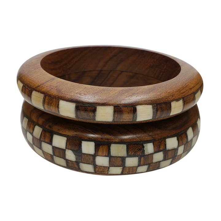 Juego de brazaletes de madera con incrustaciones de hueso - Palisandro natural para venta al por mayor de Treasure Jewelry