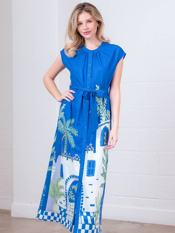 HD30322T-DOLMAN SLV ROUND NECK BUTTON DOWN SHIRT LONG DRESS for wholesale by Taelynn