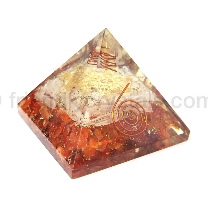 Carnelian with Selenite Sticks - Metatron Pyramid 75-80 mm for wholesale by Friendly Crystals