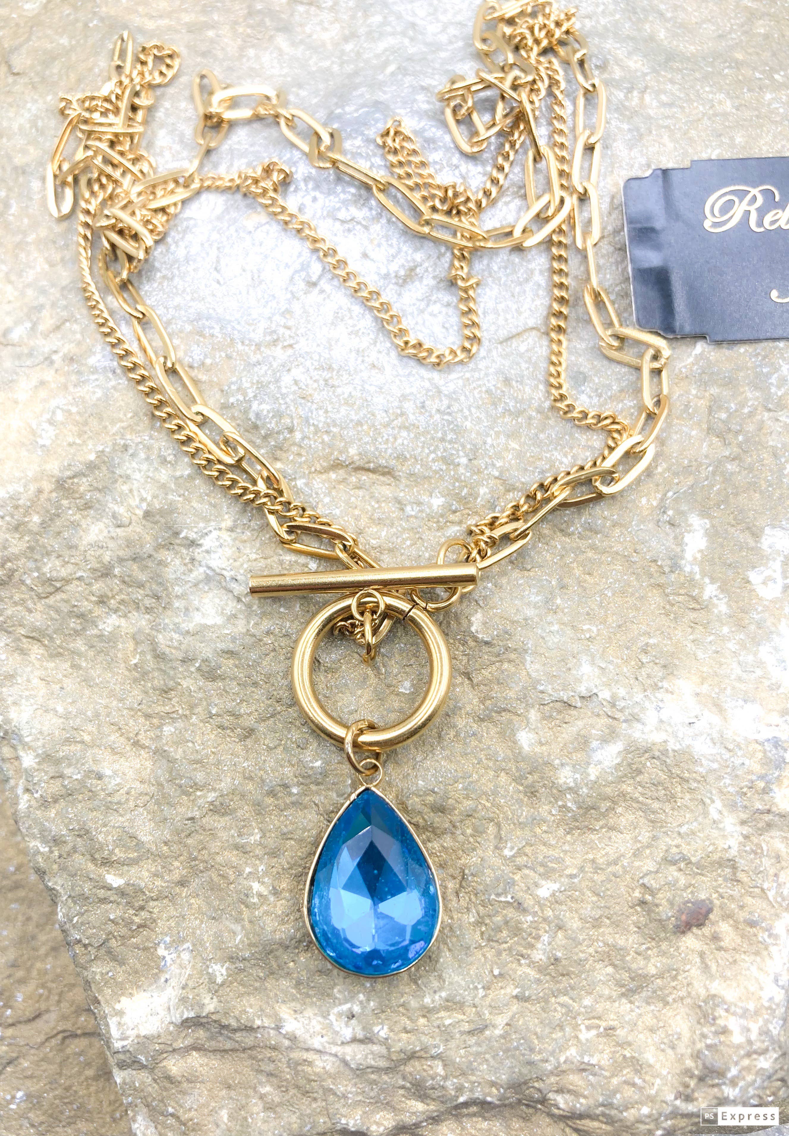 Rebecca Ray Jewelry - Wholesale Pendant/Charm Necklace - Gold Double Strand Toggle Necklace with Crystal Teardrop3