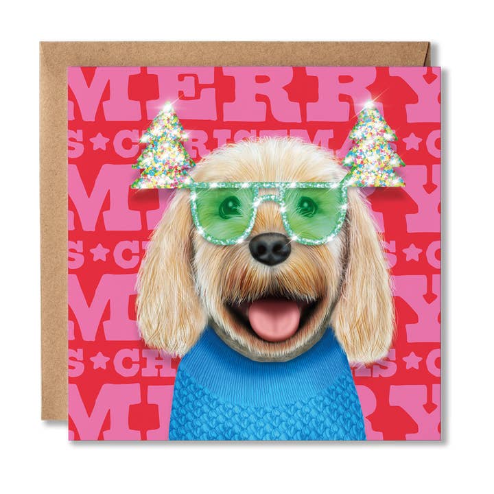 Cream Cockerpoo Dog Christmas Card for wholesale by Badgerbee Design