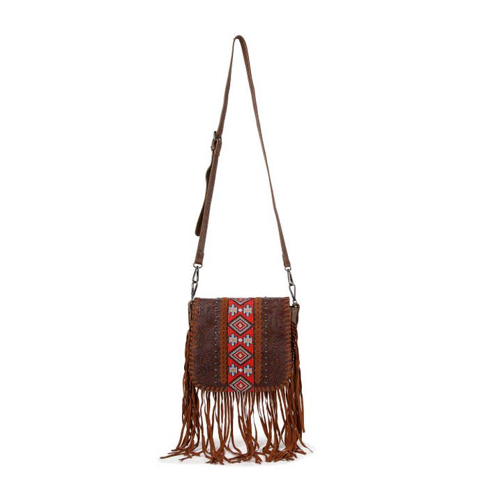 Brown Western Design Fringed Shoulder Bag for wholesale on Faire