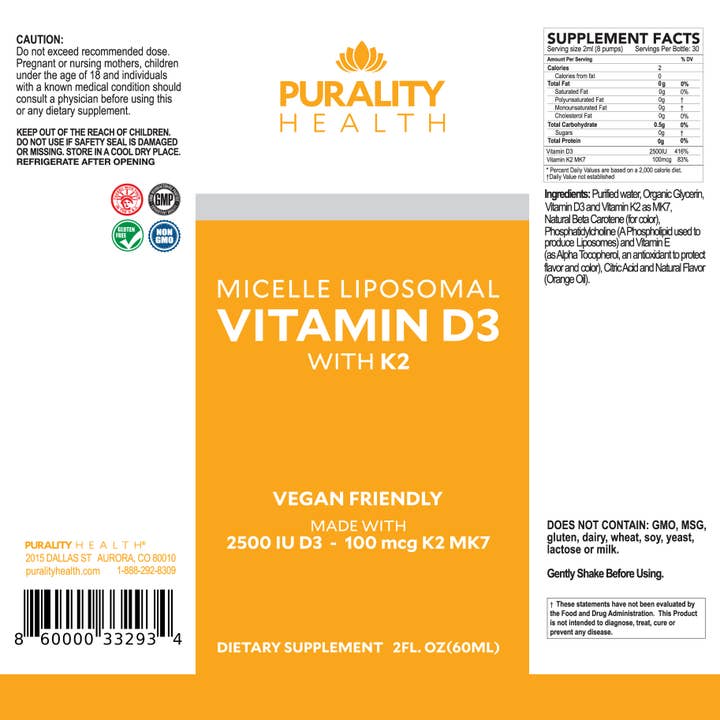 Purality Health - Wholesale Oral Supplement/Vitamin - Liposomal Vitamin D3+K22