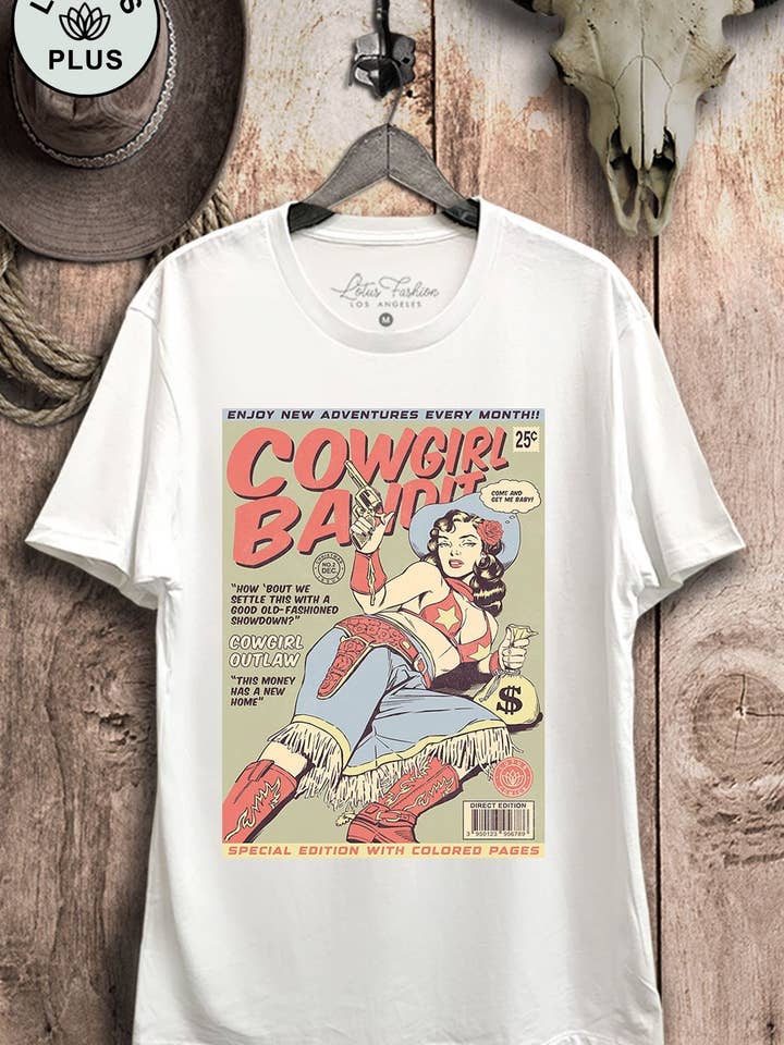 Top grafico retrò western da bandita cowgirl per la vendita all'ingrosso da parte di Lotus Fashion Collection