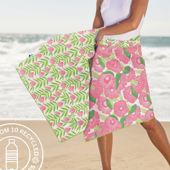 Roze Papaver Omkeerbare Eco Strandhanddoek voor wholesale door rockflowerpaper