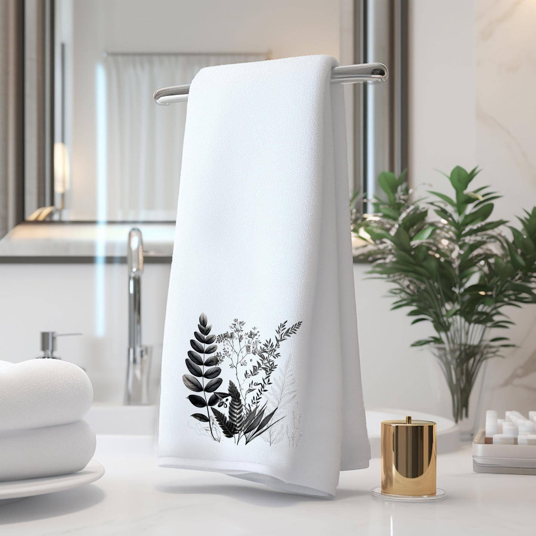 Fernville Creations - Wholesale Bath Towel - Elegant Black & White Floral Plush Bath Towel for Daily Use3