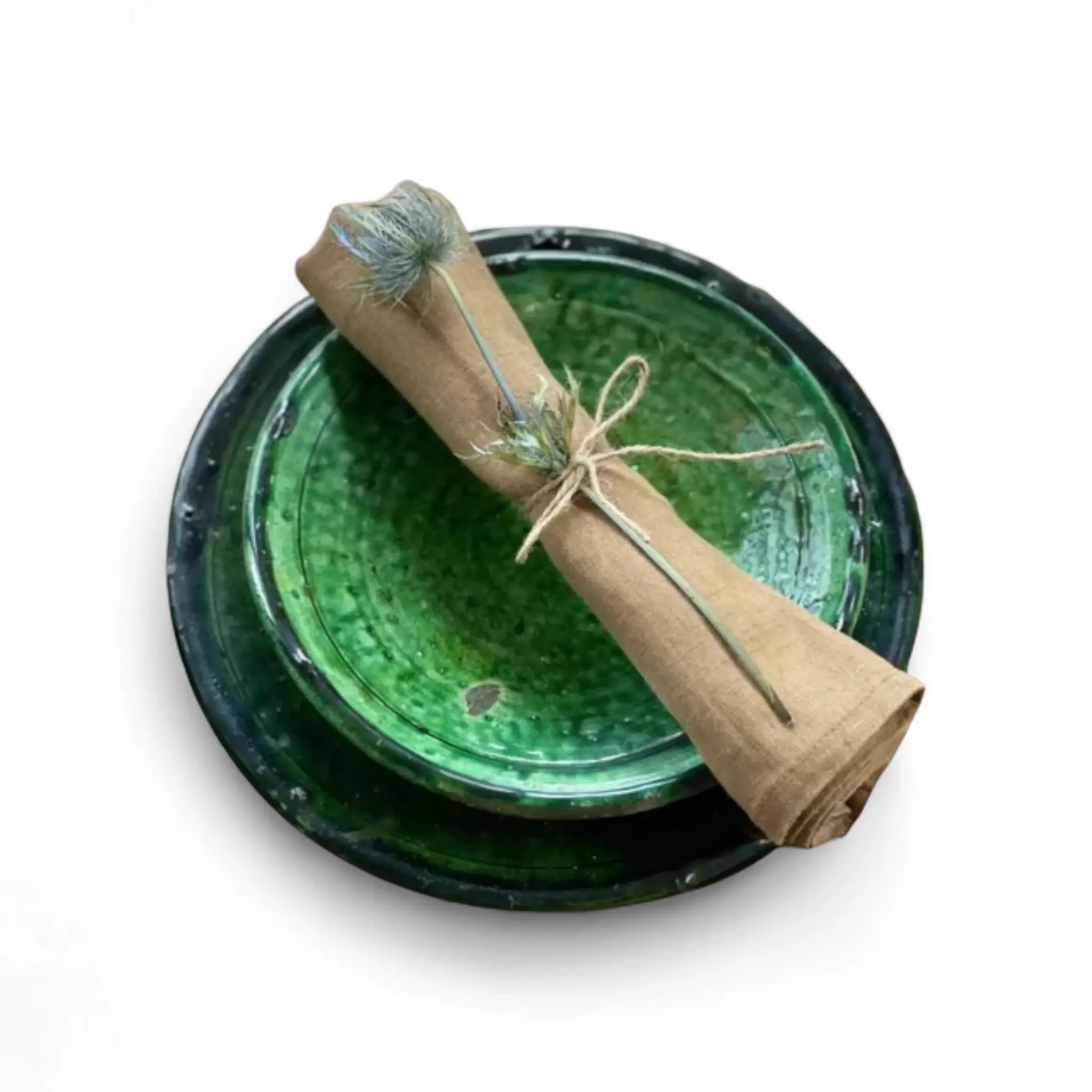 Moroccantastics - Wholesale Dinner Plate - Tamegroute Green Glazed Plate: Green ceramic plates4