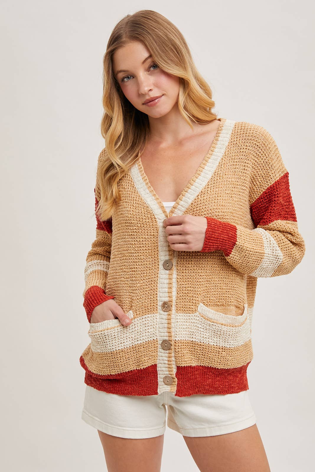 Bluivy - Wholesale Cardigan - Women's - COLOR BLOCK BUTTON DOWN KNIT SWEATER CARDIGAN11