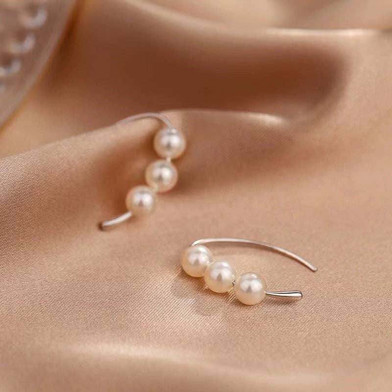 Perimade & Co. LLC - Wholesale Hoop Earrings - Dainty Minimalist Triple Pearl Hoop Earrings in Solid Copper3