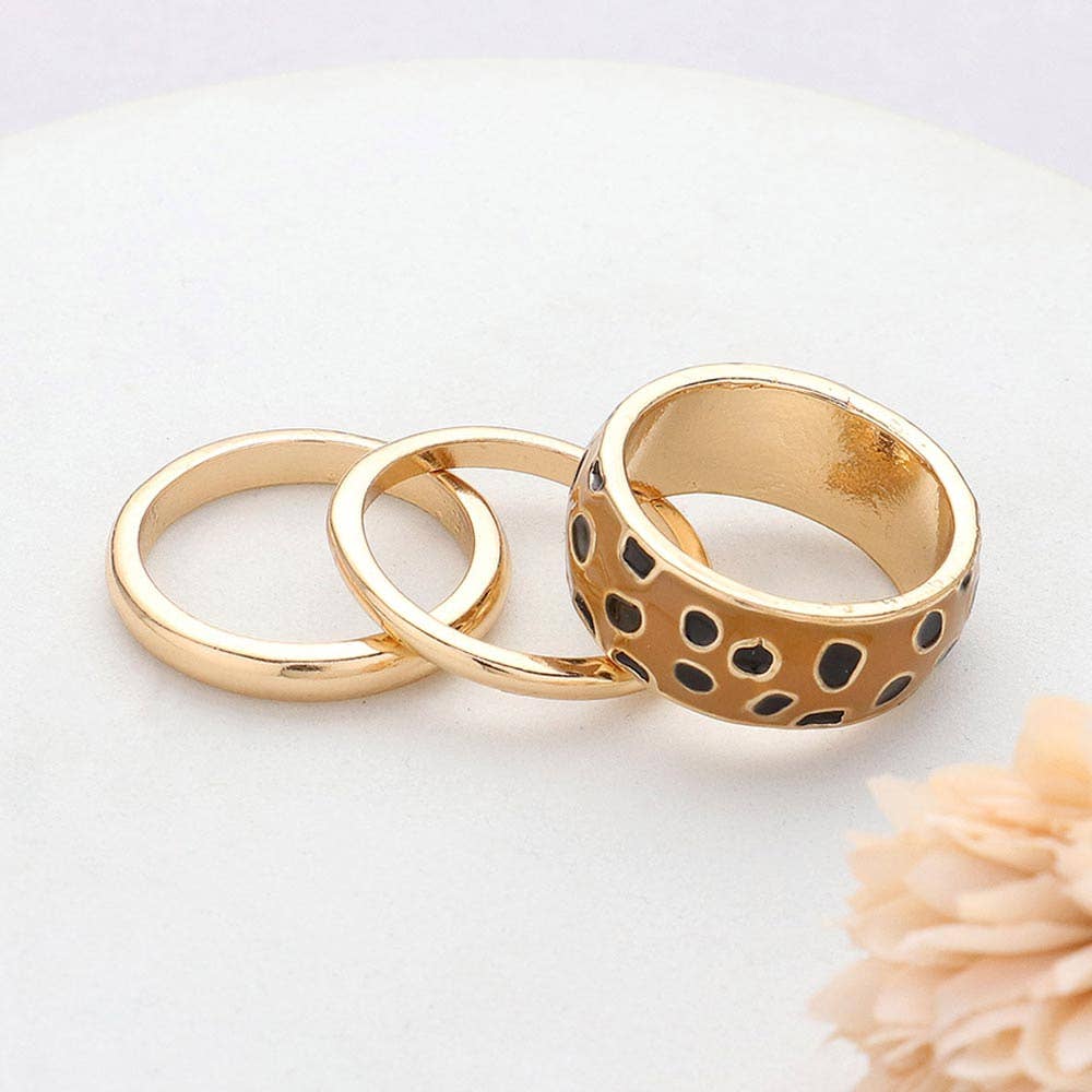 Sensibling Corp. - Vente Anneau/bague à empiler - Lot de 3 bagues en métal à motif émaillé guépard/léopard.6