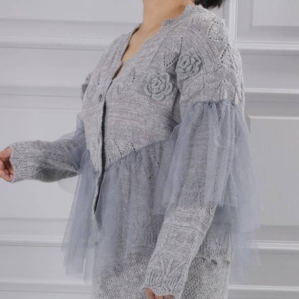 PEACH ACCESSORIES - Wholesale Cardigan - Women's - Knitted Cardigan with Lace Detail SDK15318