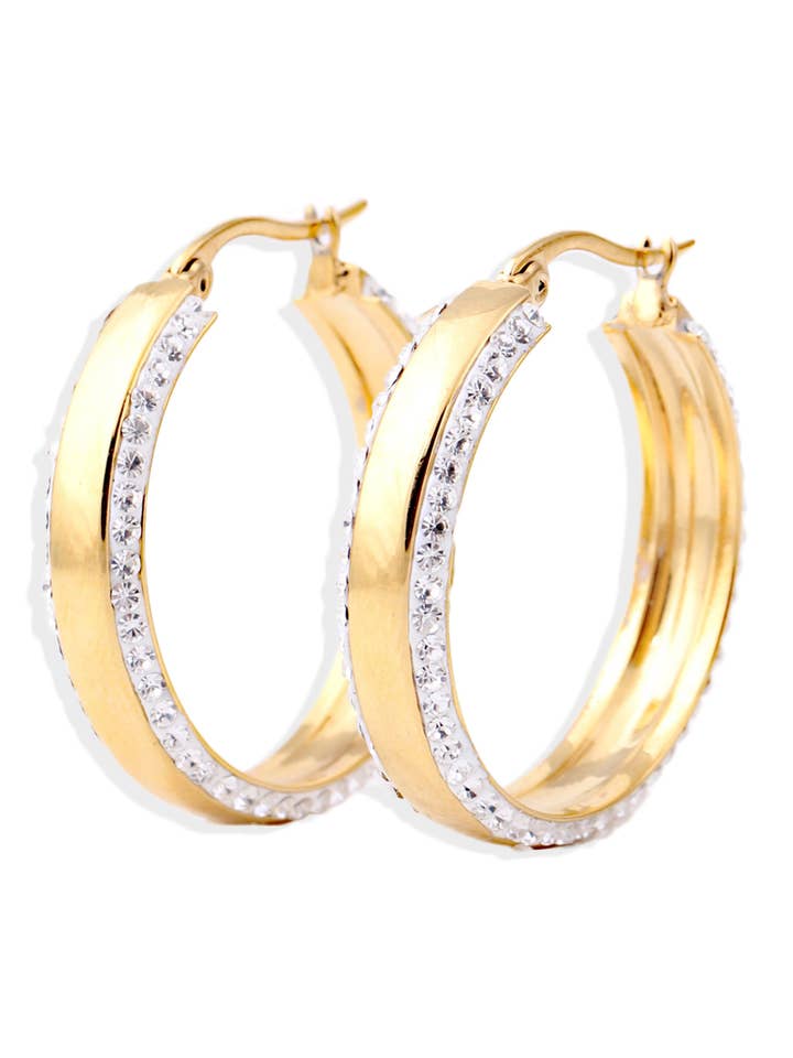 Brincos de Aro com Aço Inoxidável e Strass E3576 por atacado de Ole