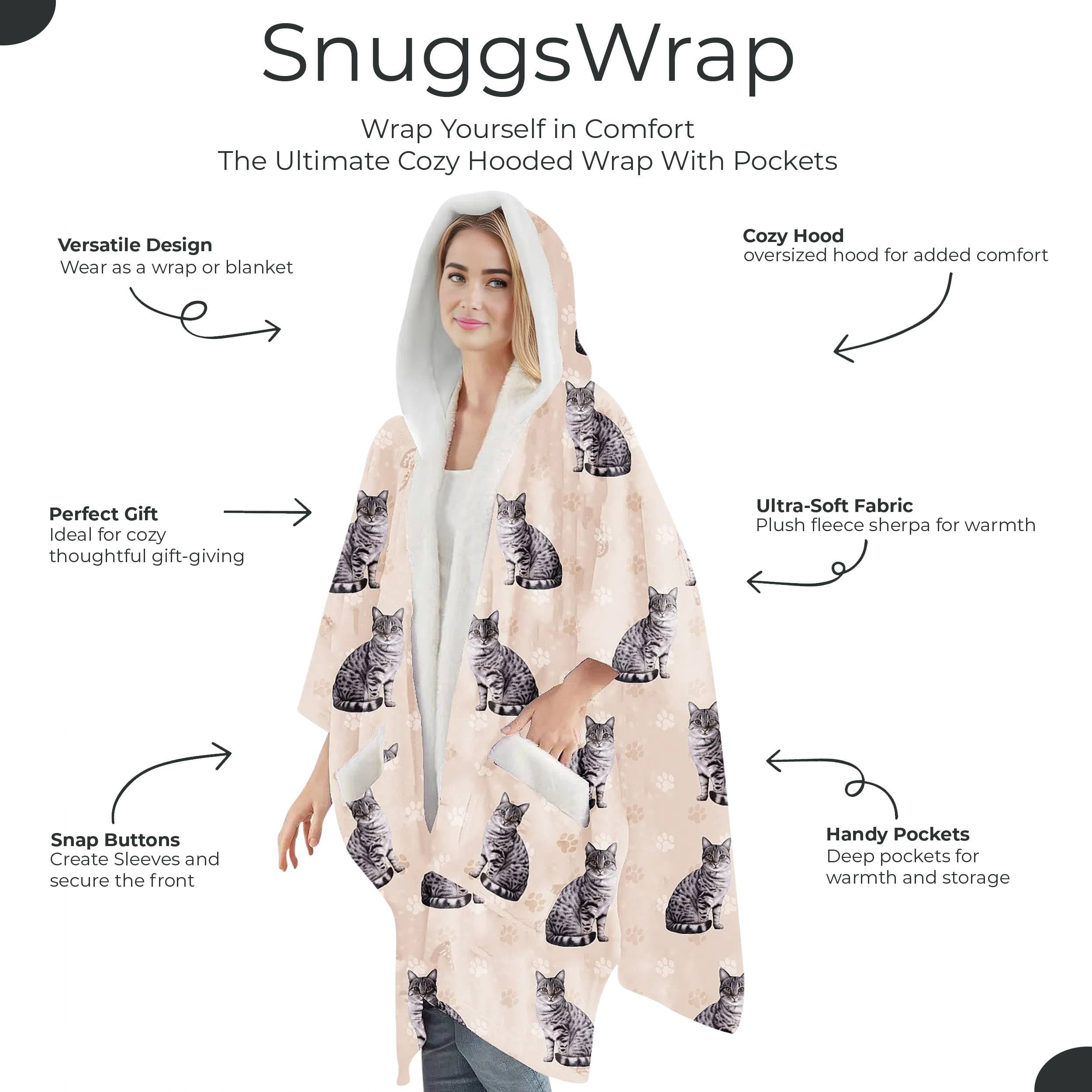 E&S Pets - Venta al por mayor Sudadera con capucha - Unisex - Cobija con Capucha Snuggs Wrap Silver Tabby – Manta Ultra Suave de Sherpa para Amantes de Mascotas1