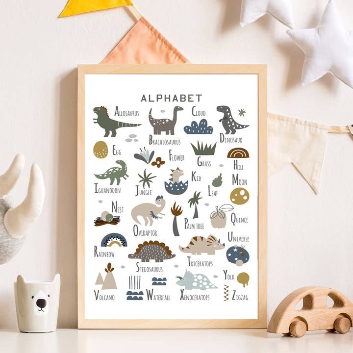 Dinosaur Alphabet Print | Childrens Nursery Print-378 for wholesale by Love Flora Studio
