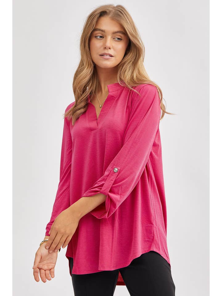 Dear Scarlett - Wholesale Blouse - Women's - Signature Mandarin Collar 3/4 Sleeve Flowy Top