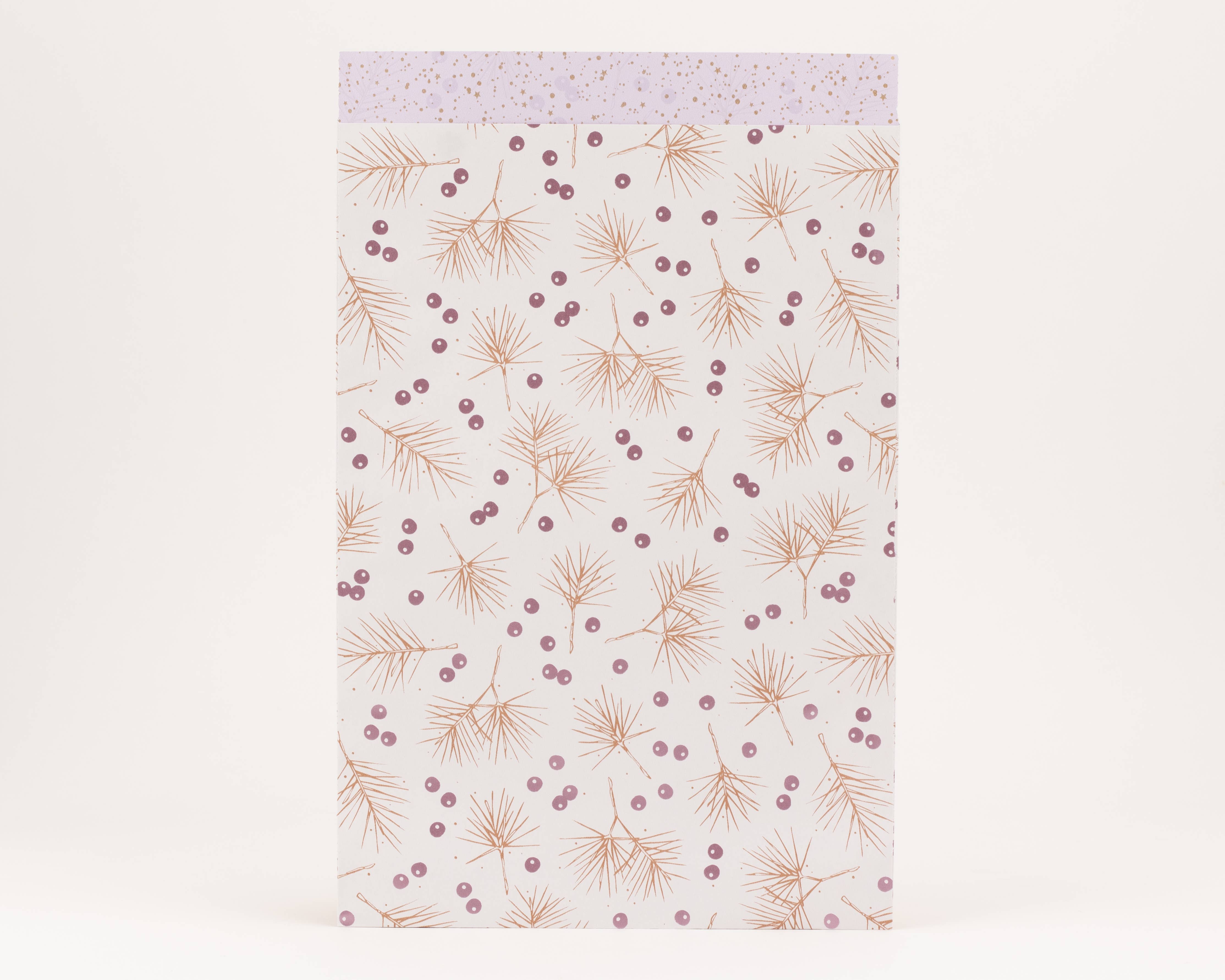 liebevoll verpackt – Engroshandel Gavepose – Papirposer Grantræer og Bær, Rosa / Kanel (Jul)1