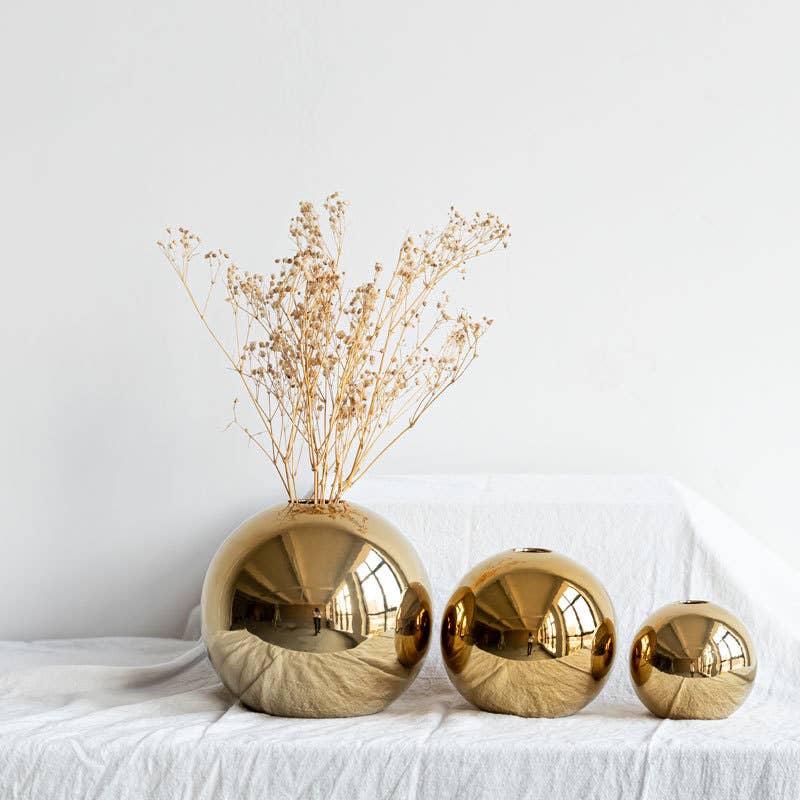 Sweet Home Deco - Wholesale Vase - Round Gold Ceramic Vase, Decorative Modern Ball Floral Vase 4