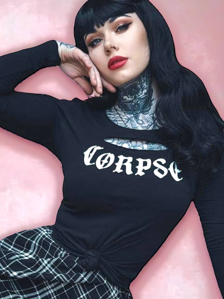 Corpse Cut Out Gothic Long Sleeve Tee for wholesale by Demi Loon