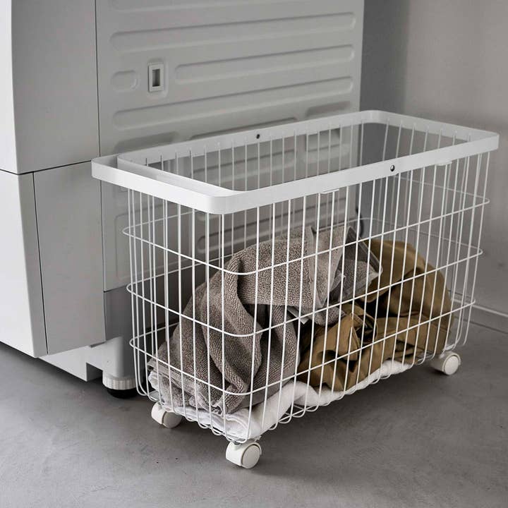 Yamazaki Home - Wholesale Laundry Basket - Rolling Wire Basket (14.8" H) - Steel