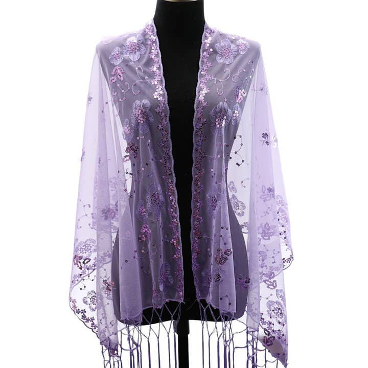 TAPA fashion - Wholesale Scarf – Women's - Sequin Chiffon Embellished Fringe Sheer Shawl Wrap Scarf SC309B. (12pc)20