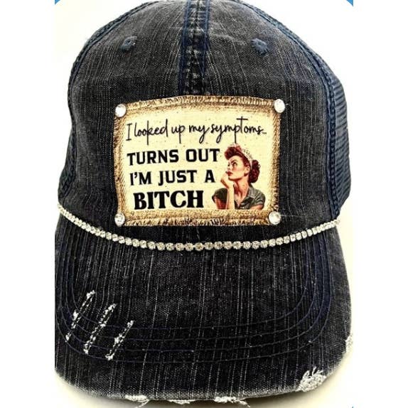 Jana's Flannels - Wholesale Trucker Hat - Women's - "I LOOKED UP MY SYMPTOMS" DISTRESSED TRUCKER HAT(#258)