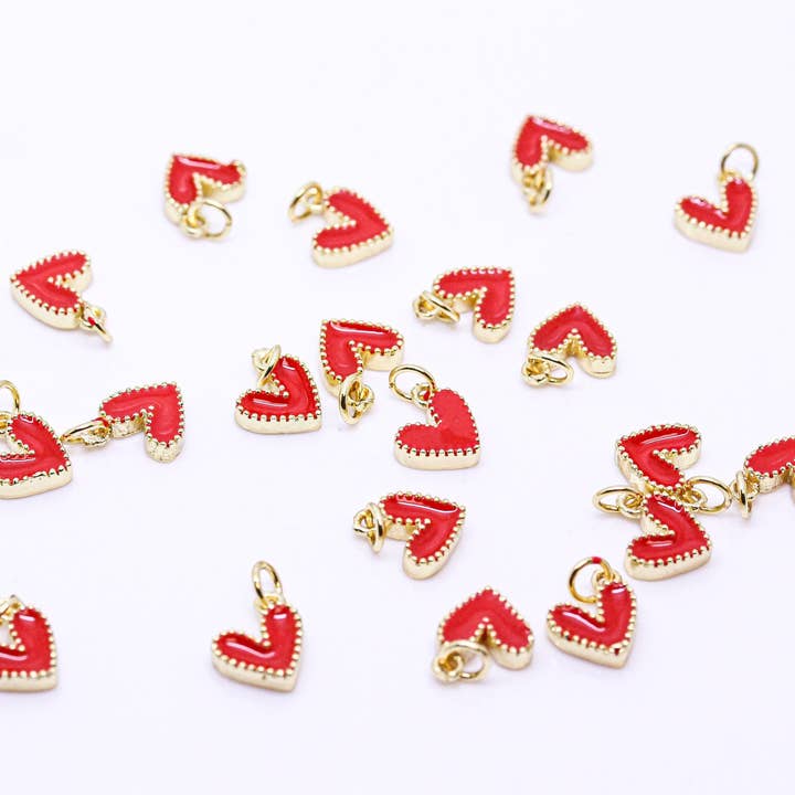Jewel Pledge - Wholesale Individual Charm/Pendant - Gold Enamel Heart Charm in Various Colors, CPG1512