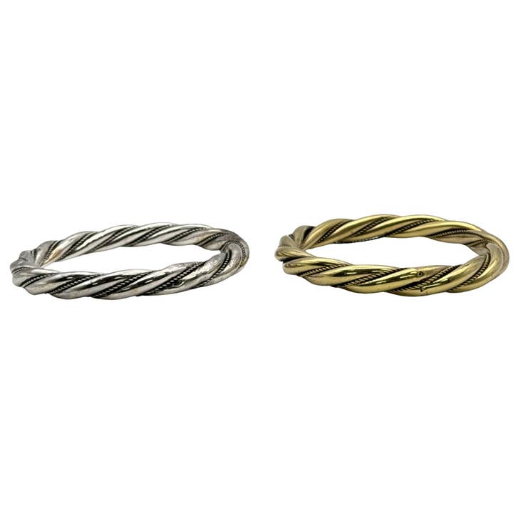Brass Metal Twisted Bangle Bracelet Set of 2 for wholesale by Treasure Jewelry