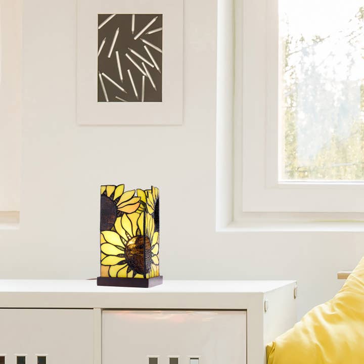 River of Goods - Wholesale Accent/Desk Lamp - 9.75"H Sunflower Rectangle Shade Hurricane Accent Lamp5