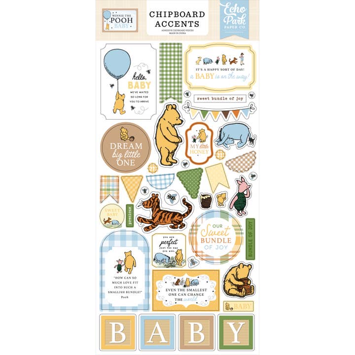 Winnie The Pooh Baby 6x13 Chipboard Accents for wholesale by Echo Park Paper Co.