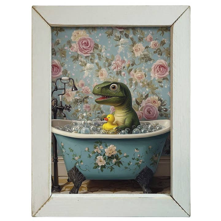 HMK308L Dinosaur in Bathtub for wholesale by JanMichaels Art & Home