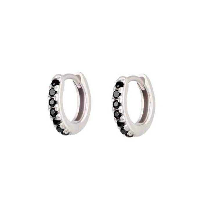 Pave Black CZ Huggie Hoops für den Großhandel von Something Silver