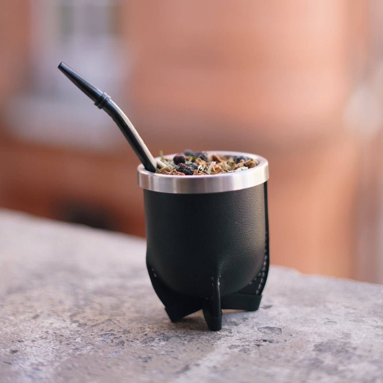 Biomate - Wholesale Coffee Mug - Matero calabash kit in black faux leather and bombilla (200ml)0