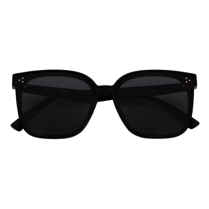 MIA - Lunettes de soleil pour femmes polarisées oversize 3 broches œil de chat noir brillant fumé pour la vente par Morspecs