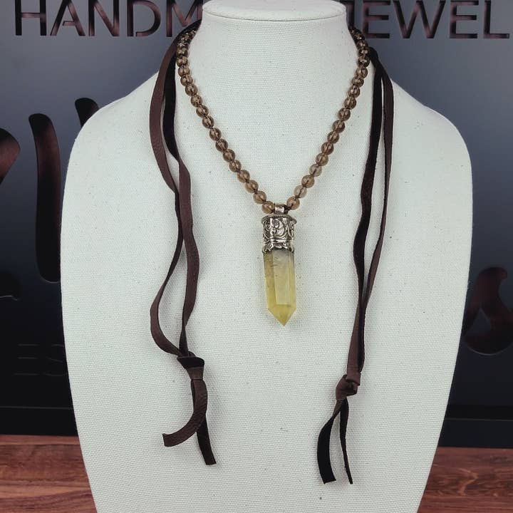 ZINC Designs - Wholesale Pendant/Charm Necklace - Tibetan Citrine Quartz Spike Pendant Beaded Necklace 2