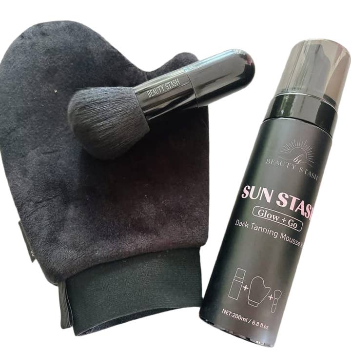 Beauty Stash - Wholesale Self-Tanner - Sun Stash Glow + Go Complete Tanning Kit – Sunless Self-Tanning Foam with Mitt & Brush, 6.3oz10