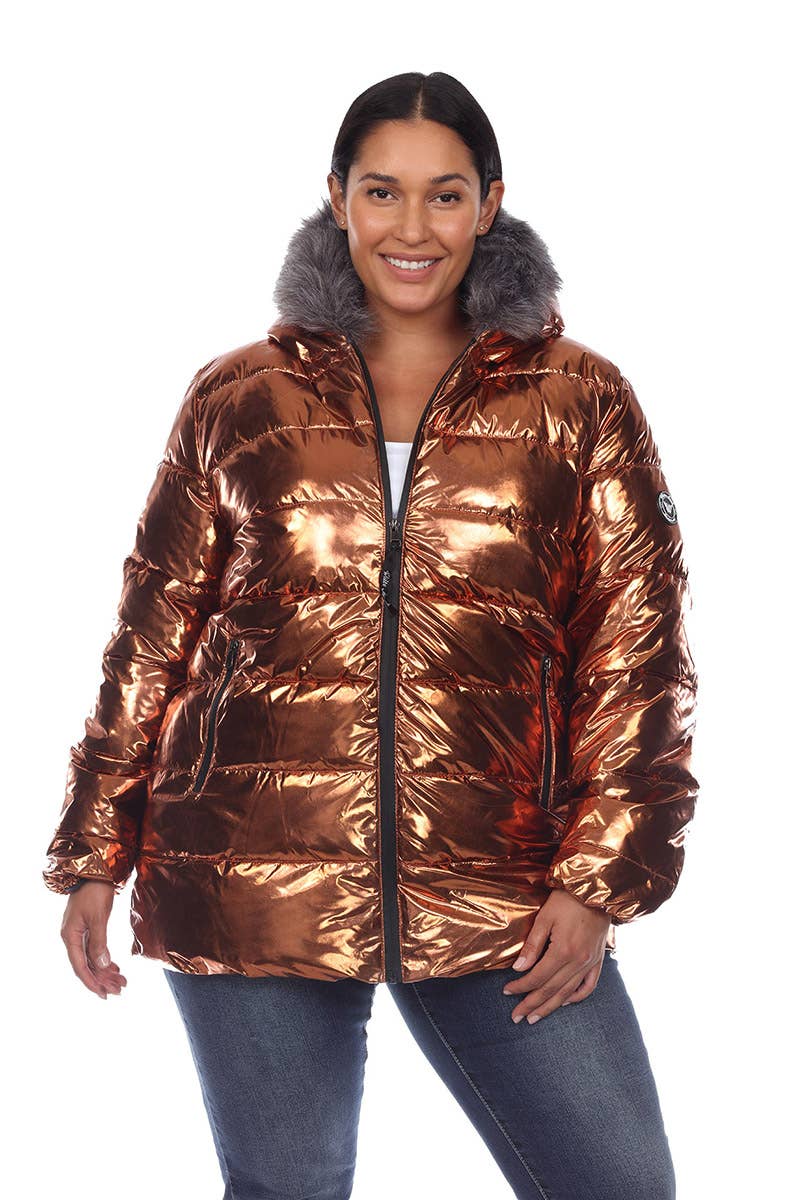 WHITE MARK - Vente Manteau – femme - Doudoune métallisée grande taille avec capuche16